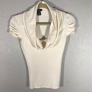 Sele Ivory Short Sleeve Cowl Neck Sweater size S